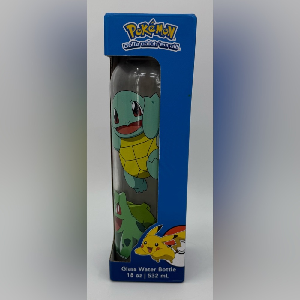 POKEMON Glass Water Bottle Kanto Starters Bulbasaur Charmander Squirtle New NIB‎